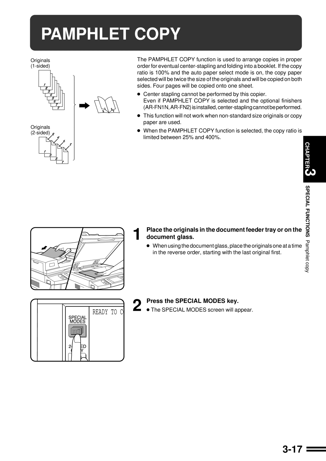 Sharp AR-287 manual Pamphlet Copy, Place the originals in the document feeder tray or on 