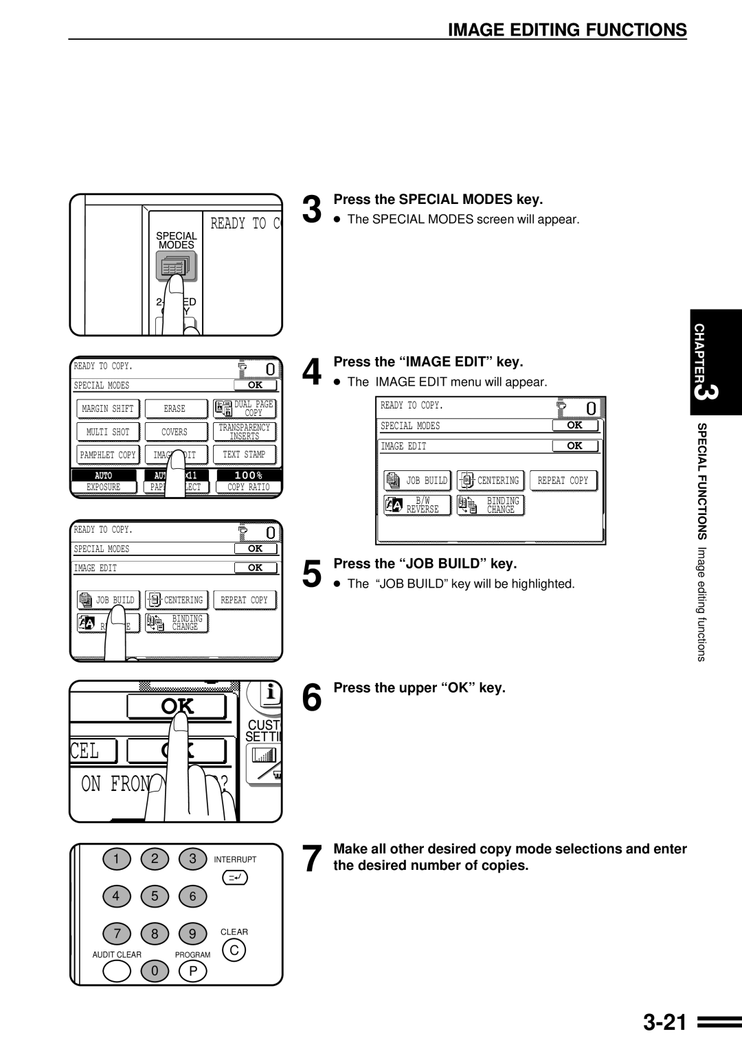 Sharp AR-287 manual Image Editing Functions, Press the Image Edit key, Press the JOB Build key, Desired number of copies 