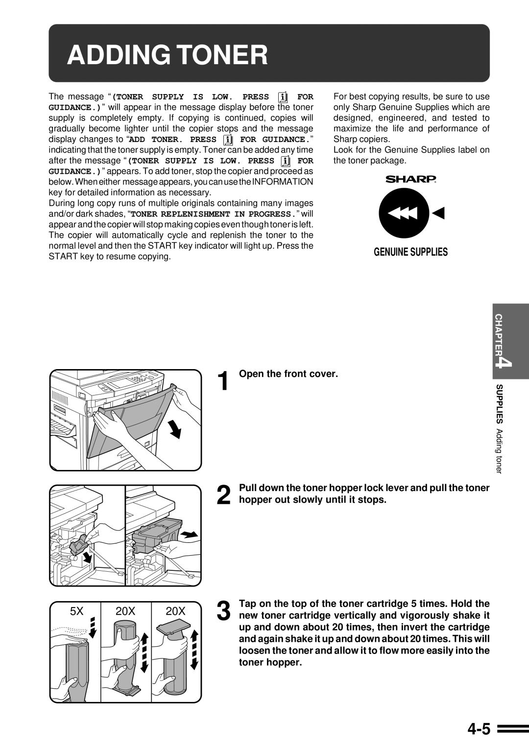 Sharp AR-287 manual Adding Toner 