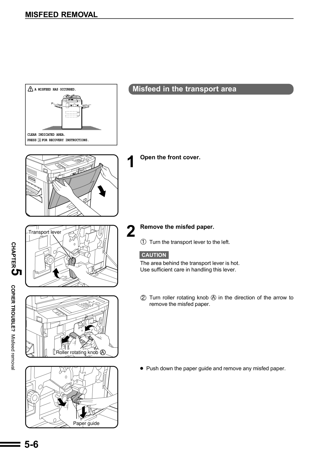 Sharp AR-287 manual Misfeed in the transport area 