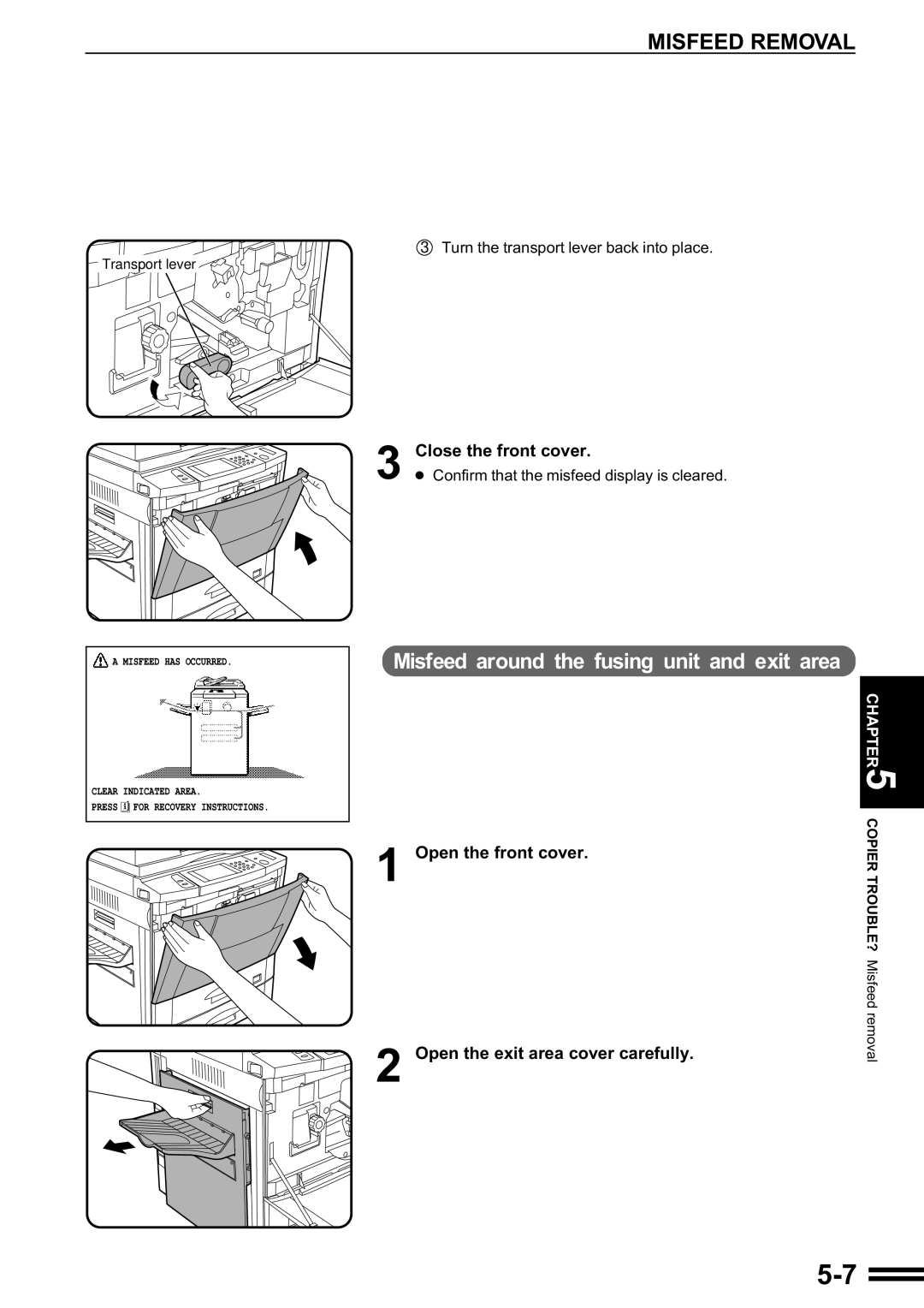 Sharp AR-287 manual Misfeed around the fusing unit and exit area 