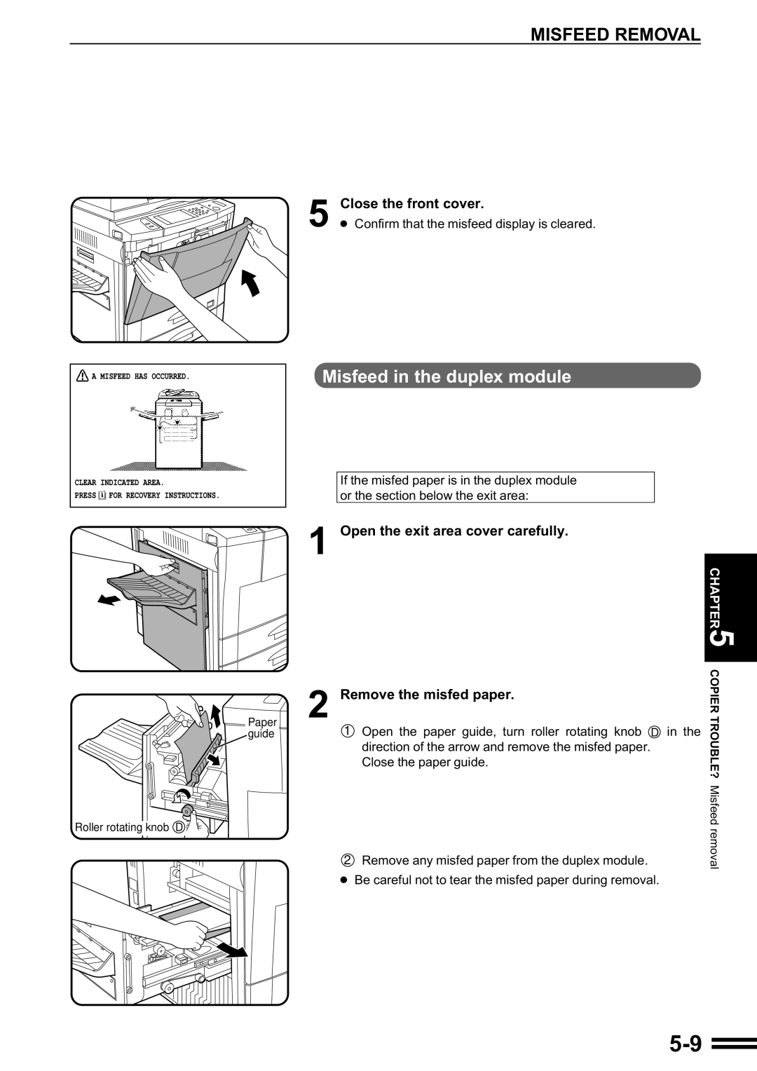 Sharp AR-287 manual Misfeed in the duplex module 