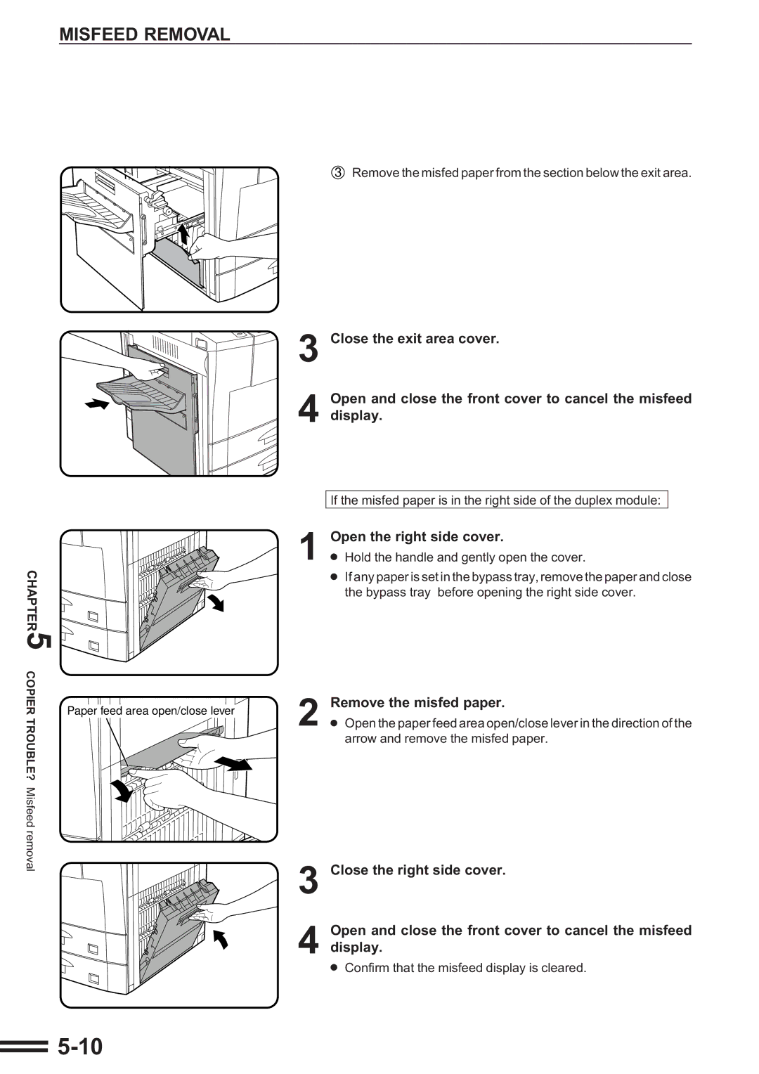 Sharp AR-287 manual Remove the misfed paper from the section below the exit area 