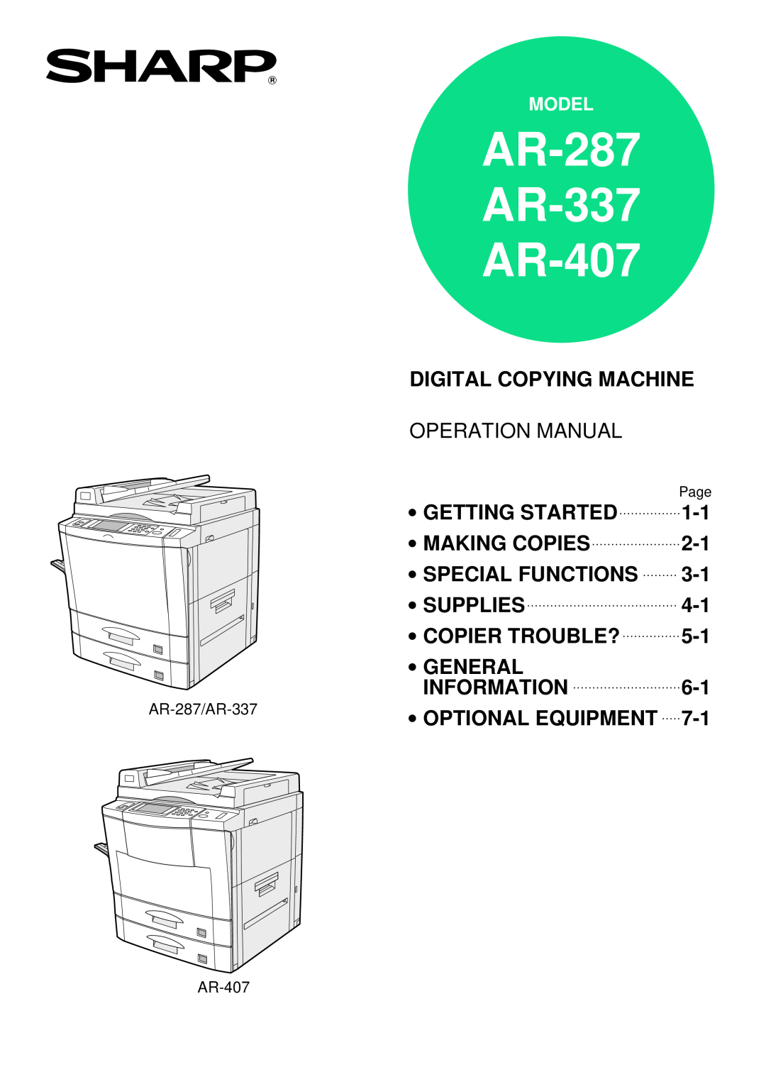Sharp manual AR-287 AR-337 AR-407 