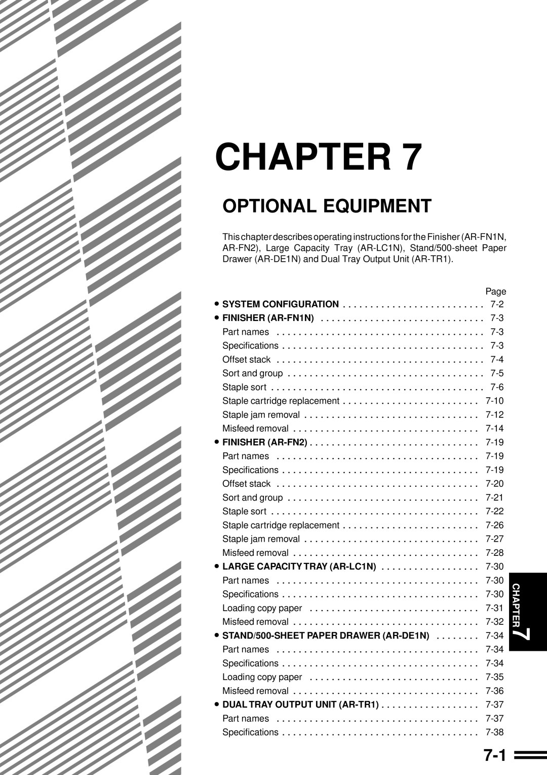Sharp AR-287 manual Optional Equipment, Chapter, LARGE CAPACITY TRAY AR-LC1N, STAND/500-SHEET PAPER DRAWER AR-DE1N 