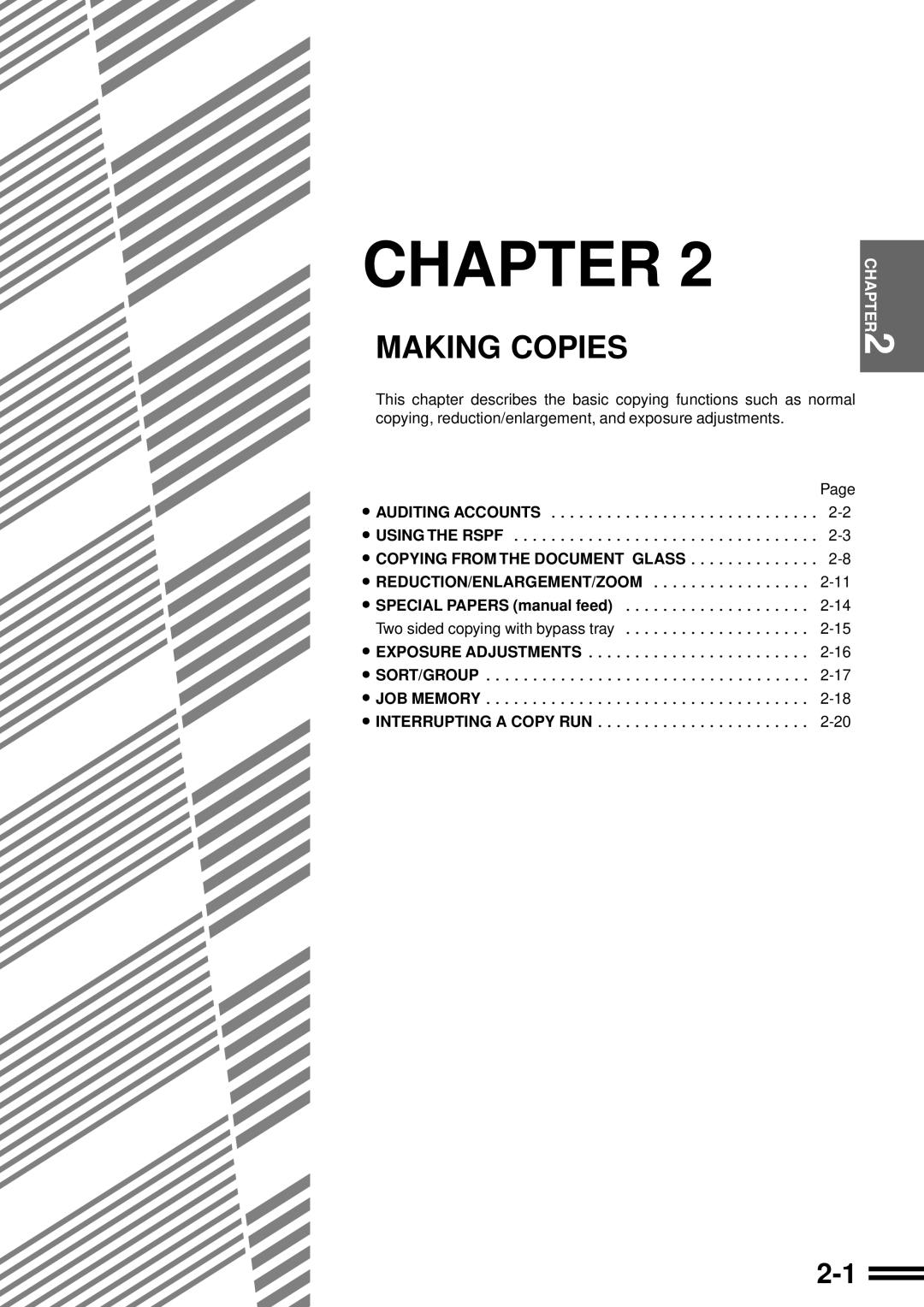 Sharp AR-287 Making Copies, Chapter, Copying From The Document Glass, Reduction/Enlargement/Zoom, Interrupting A Copy Run 
