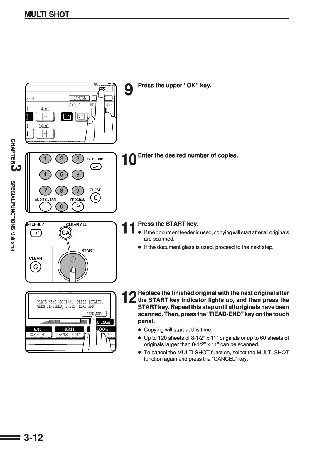 Sharp AR-287 manual 3-12, Press the START key, Replace the finished original with the next original after 