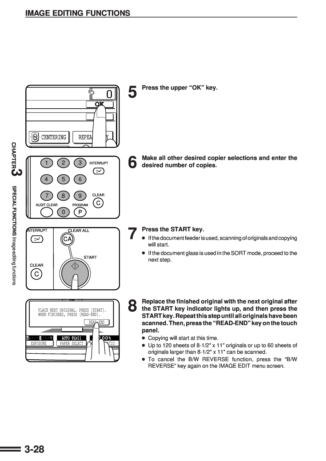 Sharp AR-287 manual 3-28, Ok Ok, Centering, Press the upper “OK” key, Press the START key 