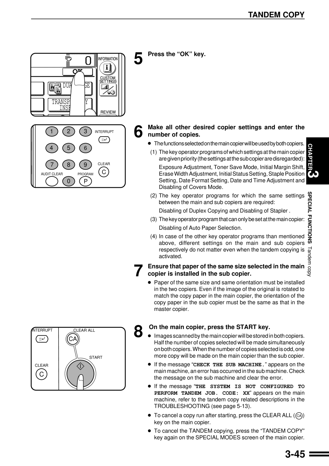 Sharp AR-287 manual 3-45, Dual Page Copy Transparency Inserts, Press the “OK” key, number of copies 