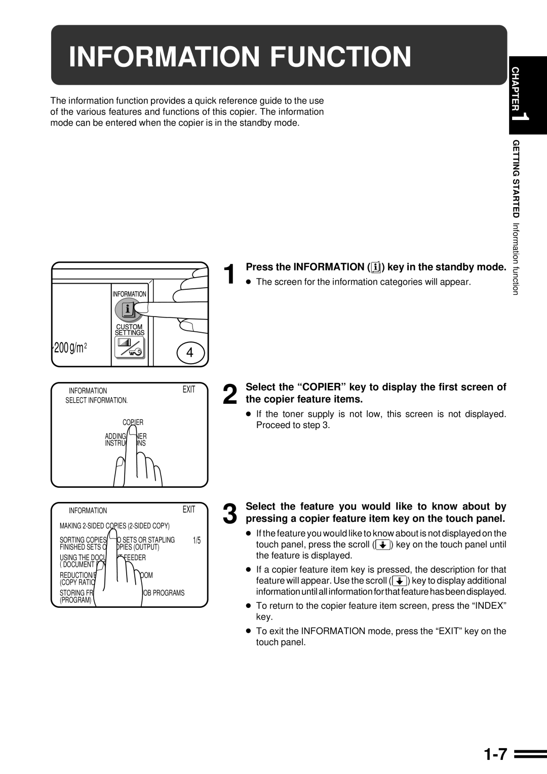 Sharp AR-507 operation manual Information Function, Press the Information key in the standby mode 