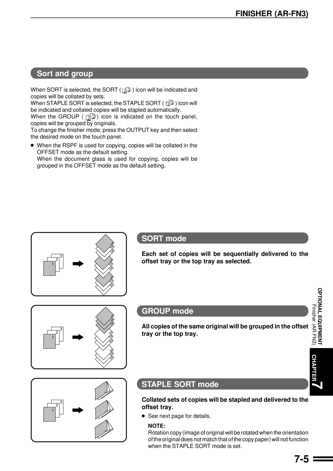 Sharp AR-507 operation manual Sort and group, Staple Sort mode 