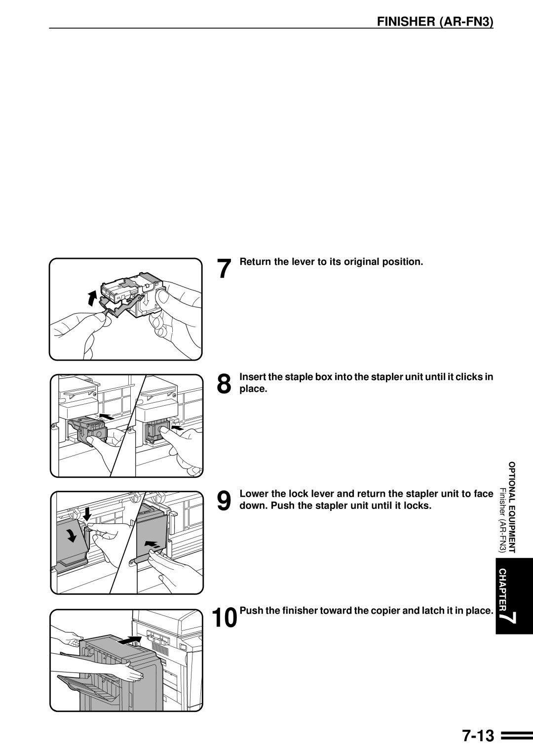 Sharp AR-507 Return the lever to its original position, Insert the staple box into the stapler unit until it clicks 