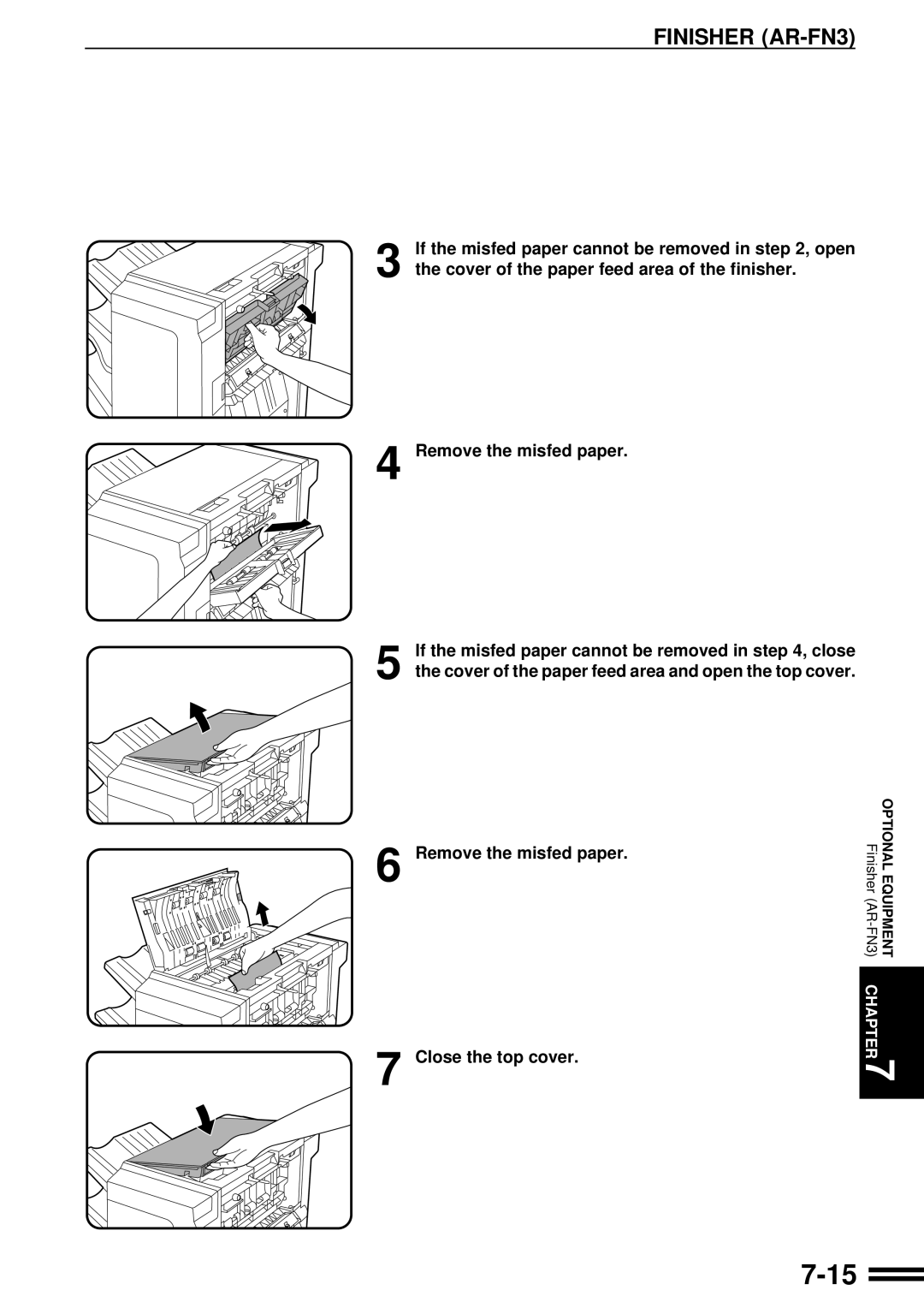 Sharp AR-507 operation manual Close the top cover, Cover of the paper feed area and open the top cover 