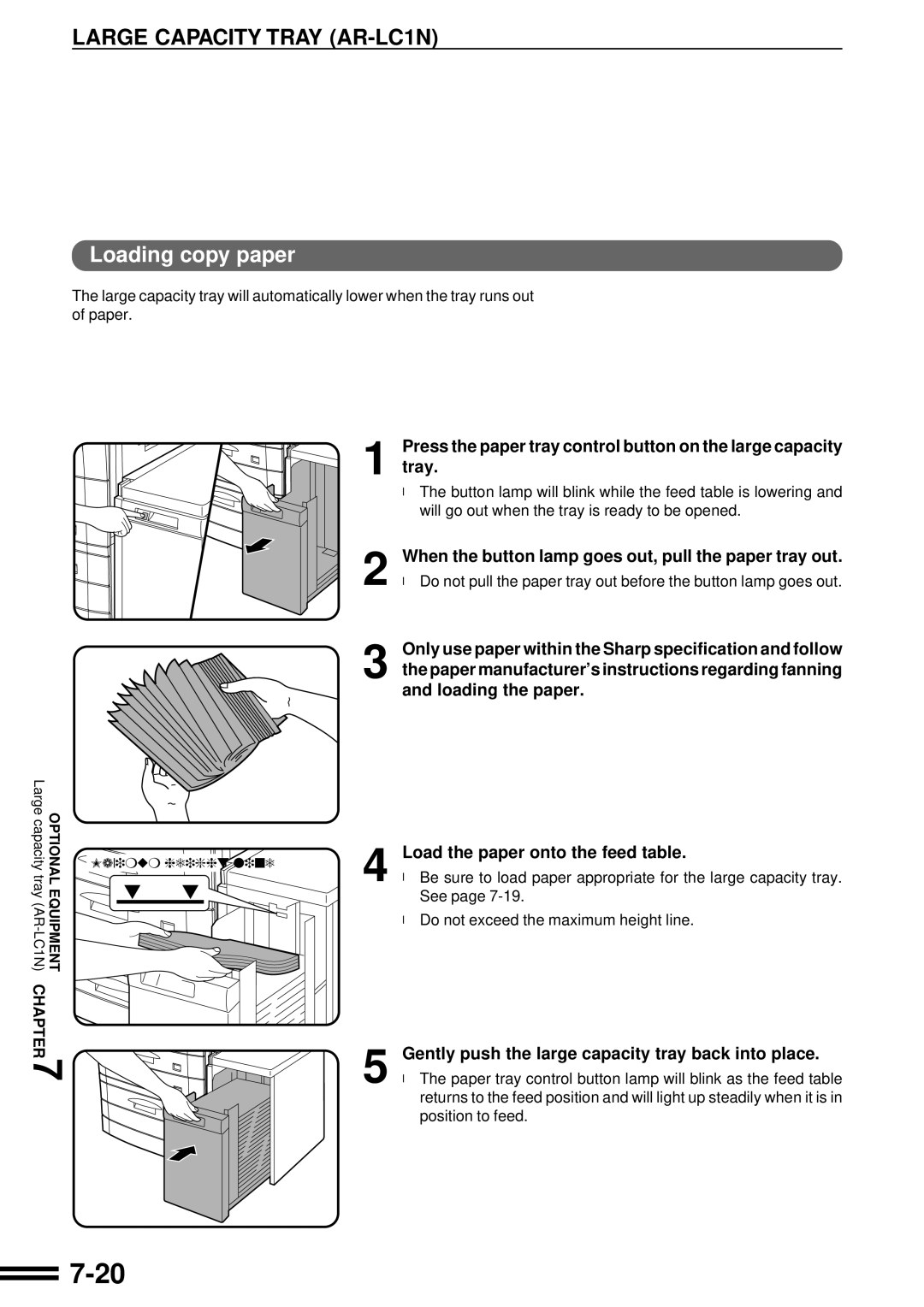 Sharp AR-507 operation manual Large capacity tray AR-LC1N Chapter 