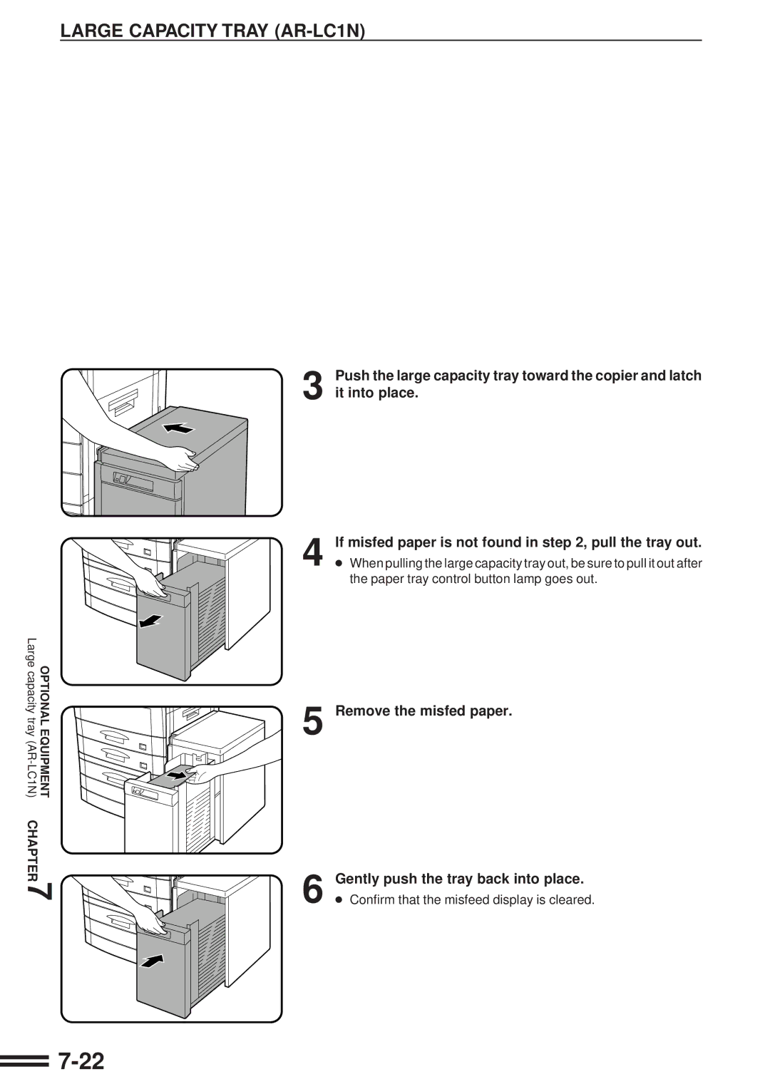 Sharp AR-507 operation manual Remove the misfed paper Gently push the tray back into place 