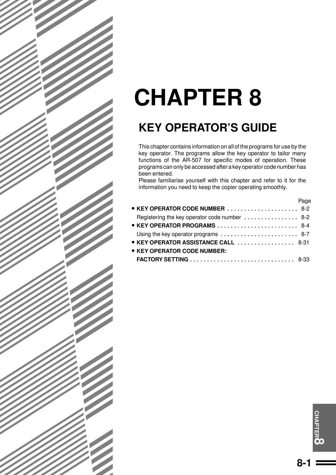 Sharp AR-507 operation manual KEY OPERATOR’S Guide 