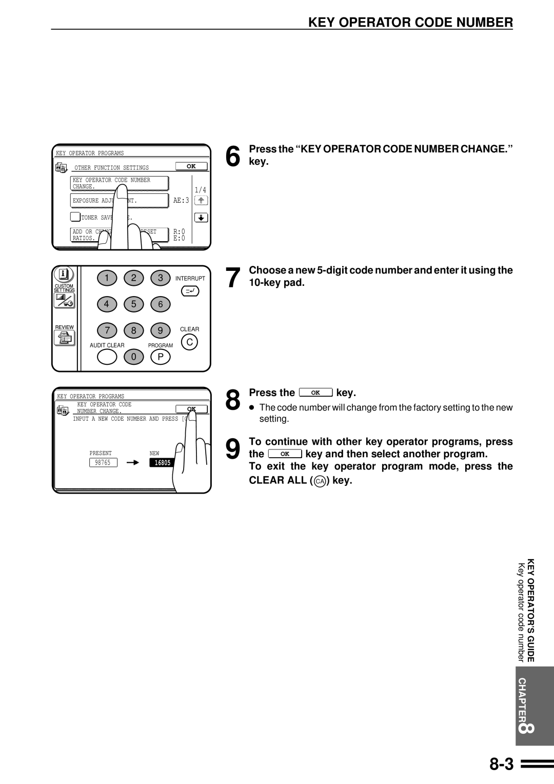 Sharp AR-507 operation manual Press the KEY Operator Code Number Change Key 