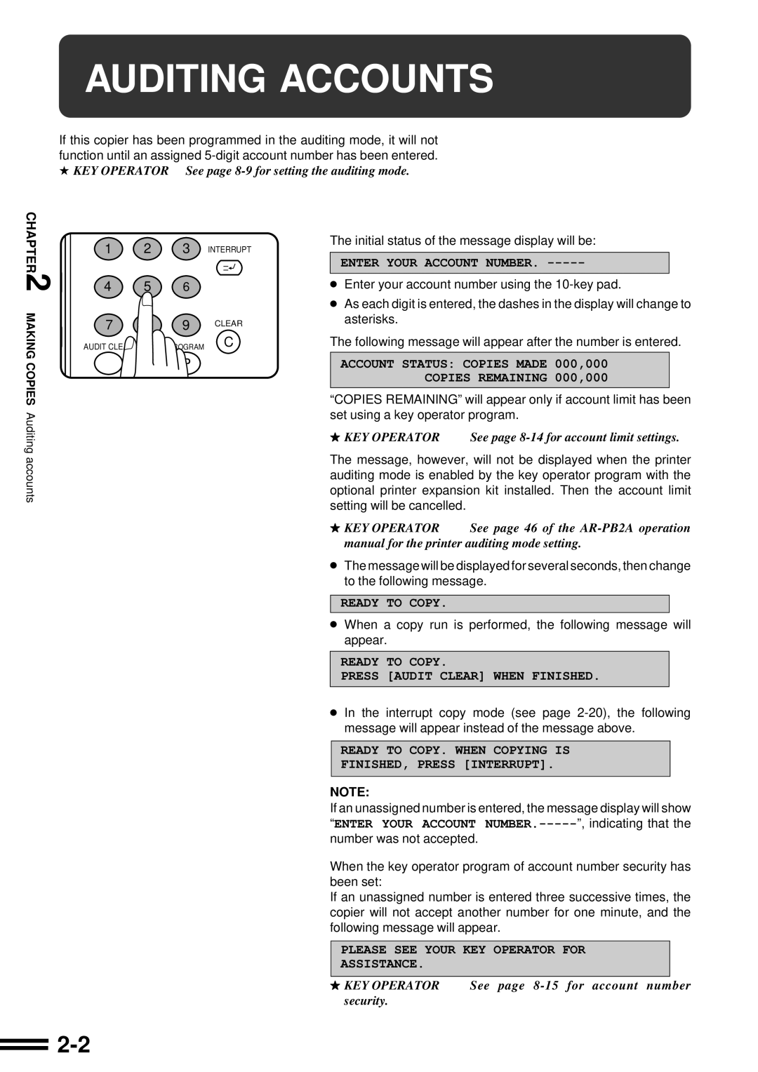 Sharp AR-507 operation manual Auditing Accounts, Enter Your Account Number 