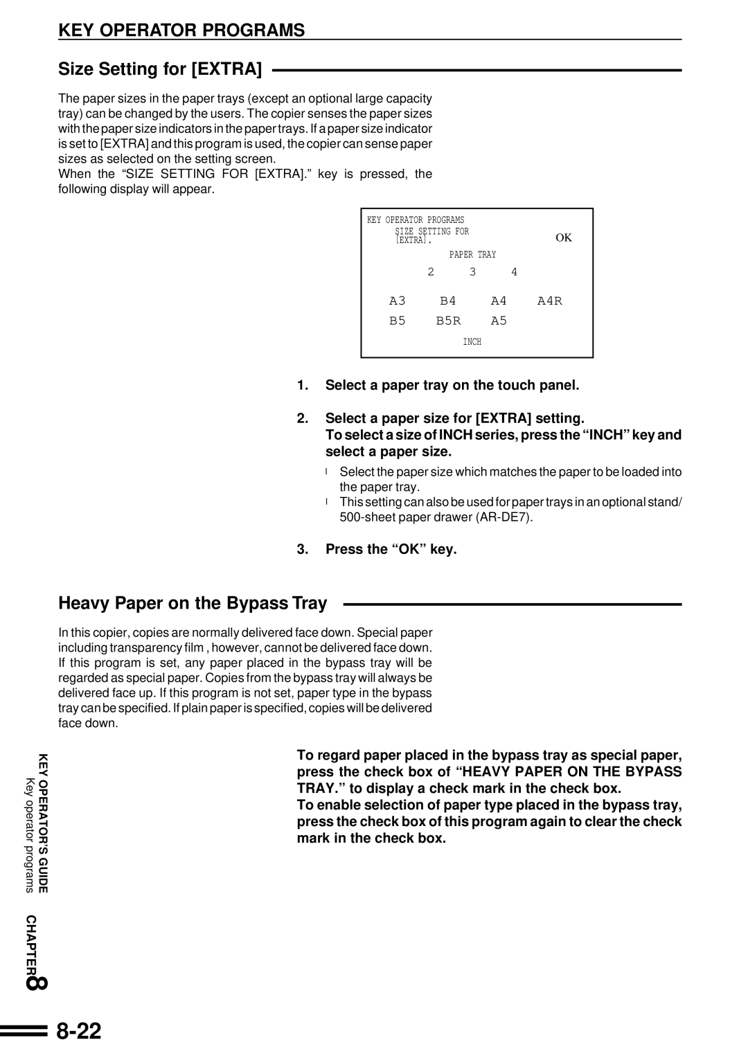 Sharp AR-507 operation manual Size Setting for Extra, Heavy Paper on the Bypass Tray 