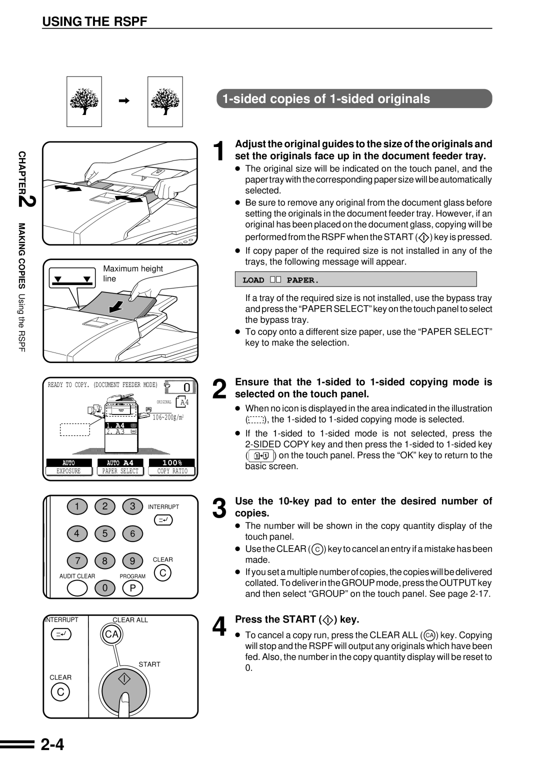 Sharp AR-507 Using the Rspf, Sided copies of 1-sided originals, Use the 10-key pad to enter the desired number Copies 