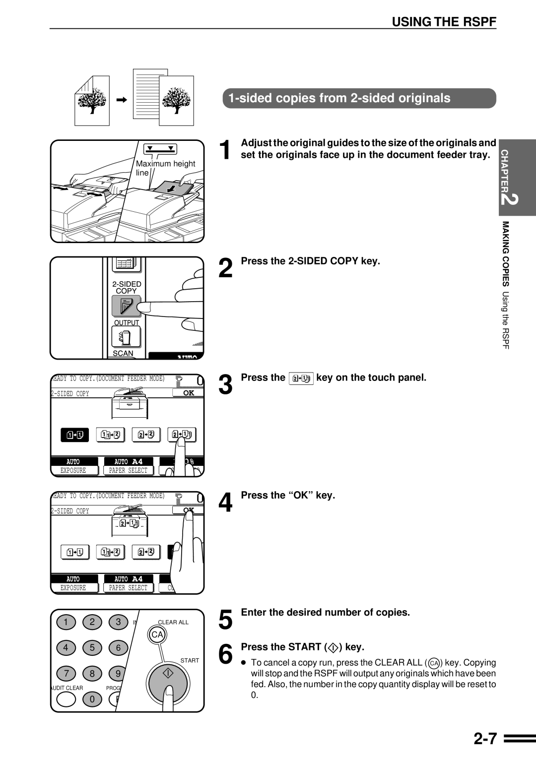 Sharp AR-507 operation manual To cancel a copy run, press the Clear ALL CA key. Copying 