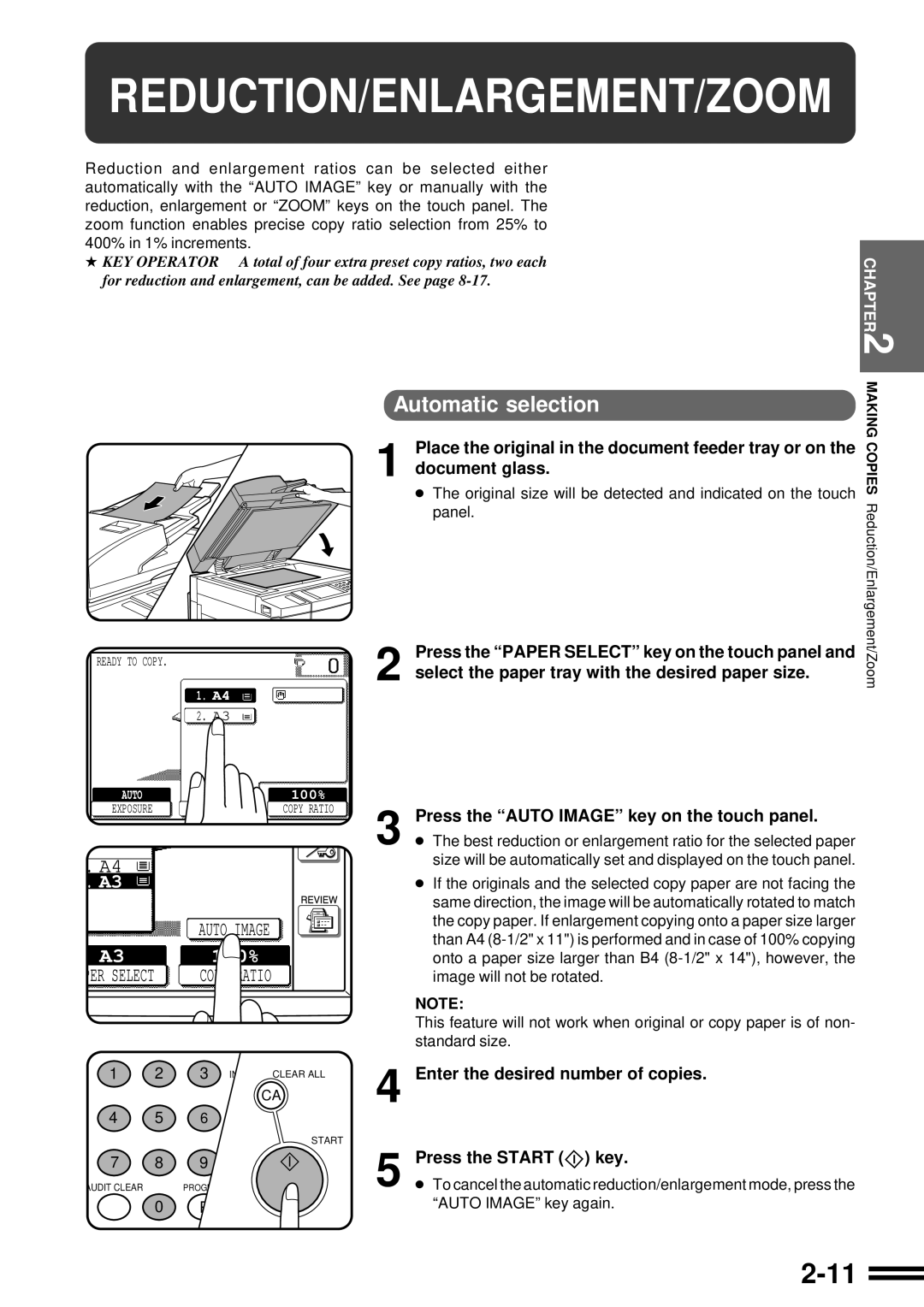 Sharp AR-507 operation manual Reduction/Enlargement/Zoom, Automatic selection 