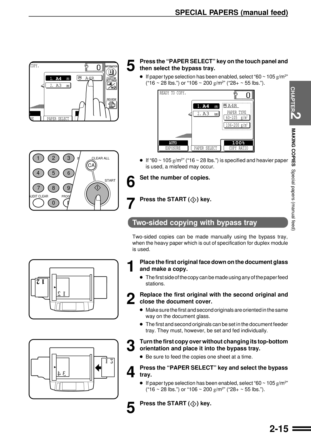 Sharp AR-507 operation manual Special Papers manual feed, Two-sided copying with bypass tray 