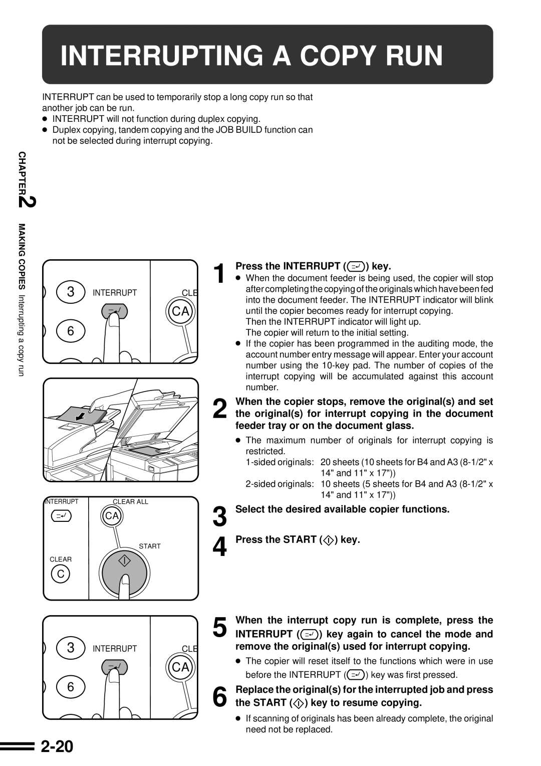 Sharp AR-507 operation manual Interrupting a Copy RUN, Press the Interrupt key 