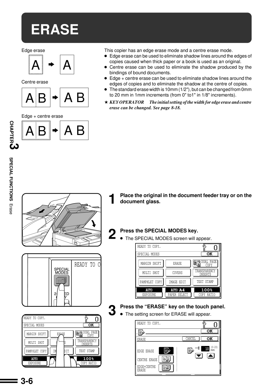 Sharp AR-507 operation manual Press the Erase key on the touch panel 