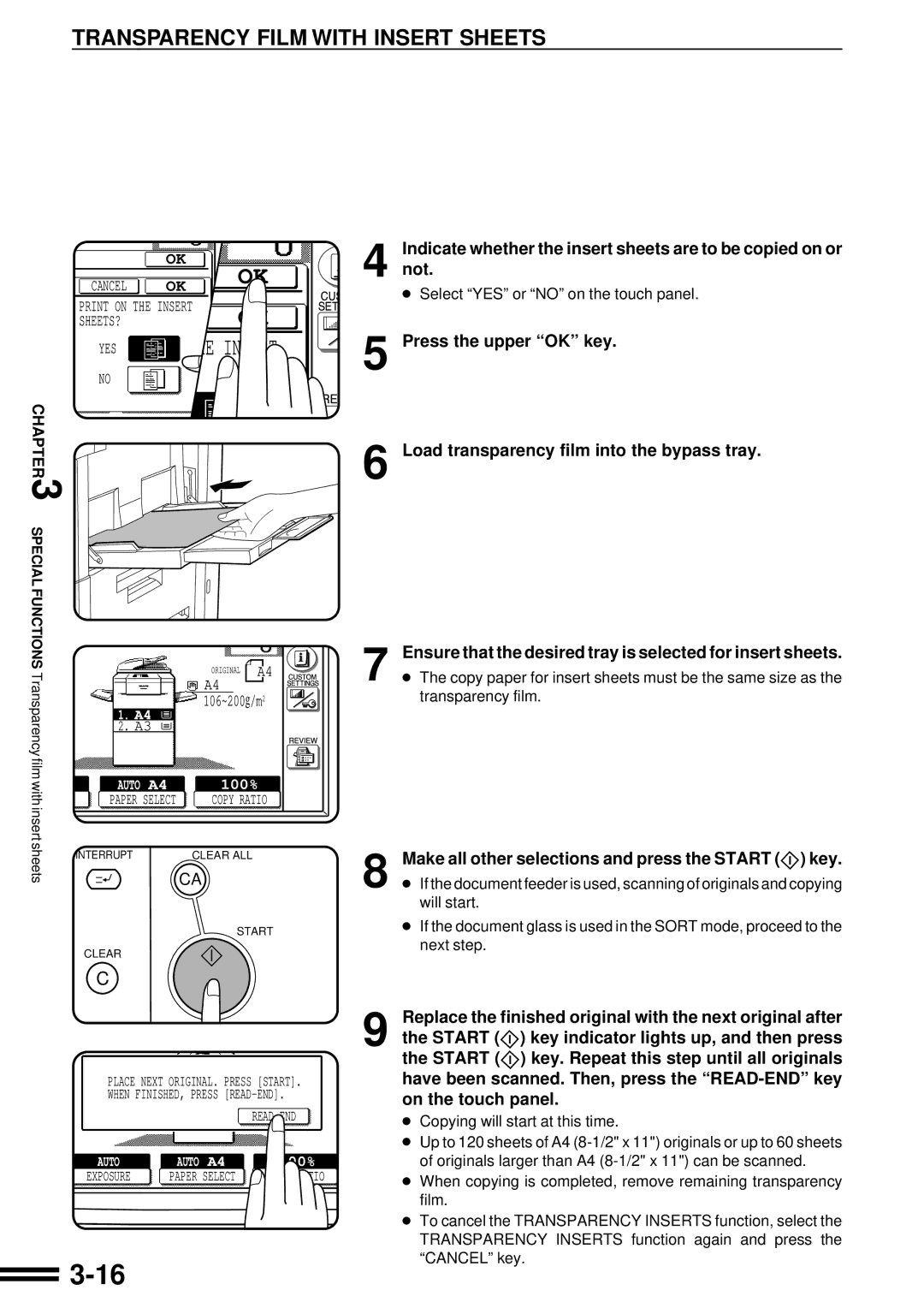 Sharp AR-507 Transparency Film with Insert Sheets, Ensure that the desired tray is selected for insert sheets 