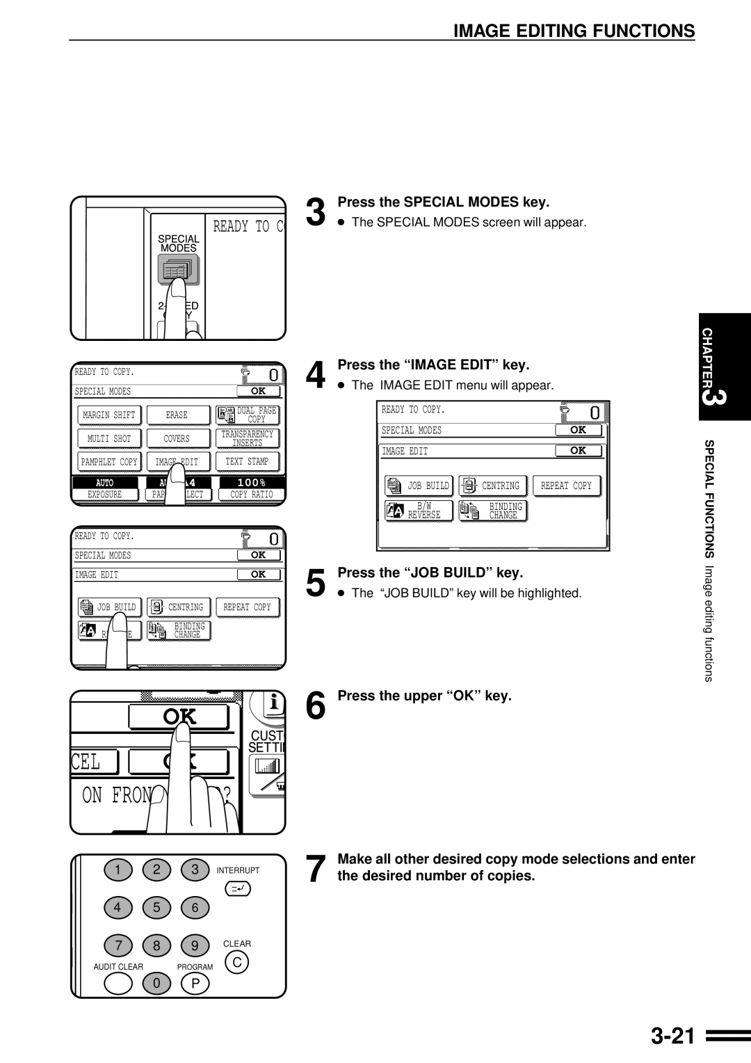 Sharp AR-507 Image Editing Functions, Press the Image Edit key, Press the JOB Build key, Desired number of copies 