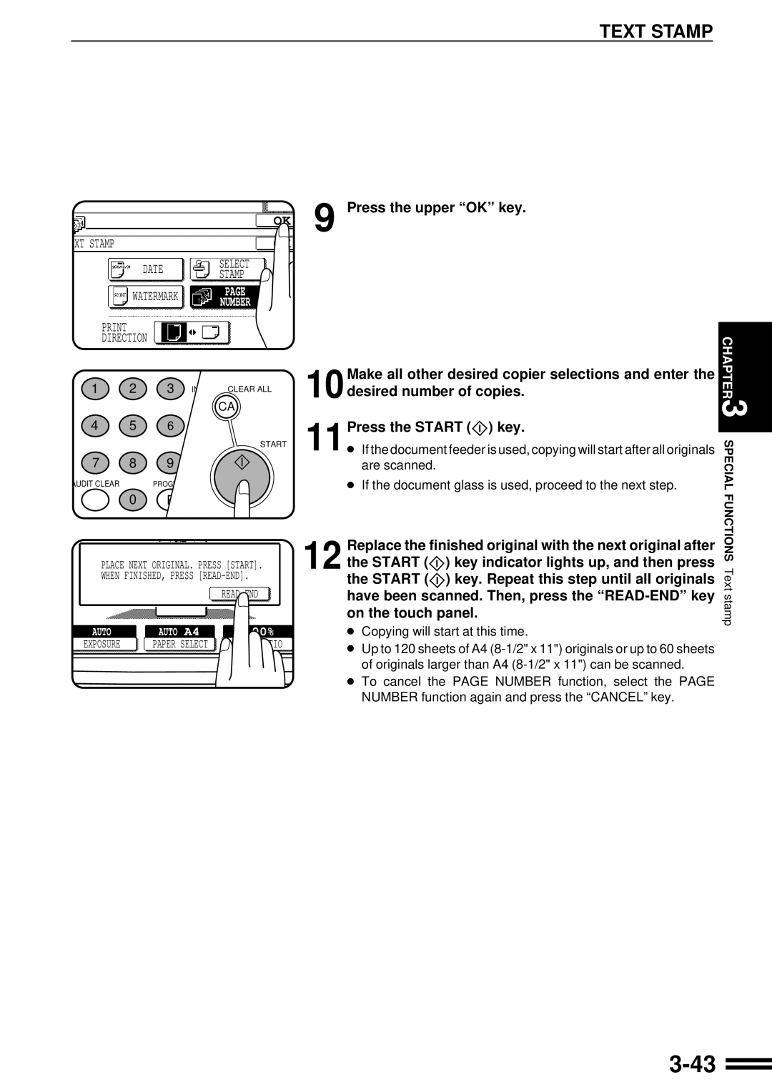 Sharp AR-507 operation manual OK 9 Press the upper OK key, Replace the finished original with the next original after 