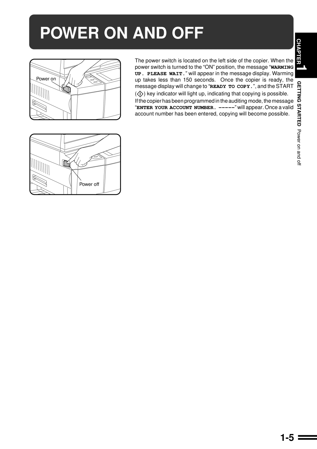 Sharp AR-507 operation manual Power on and OFF 