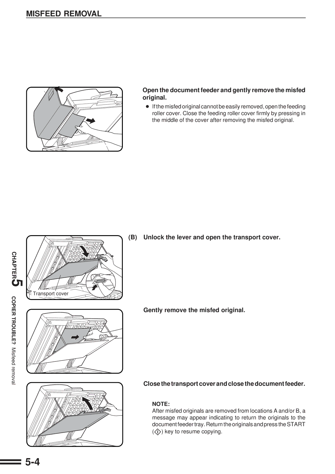 Sharp AR-507 operation manual Transport cover COPIERTROUBLE? Misfeed removal 