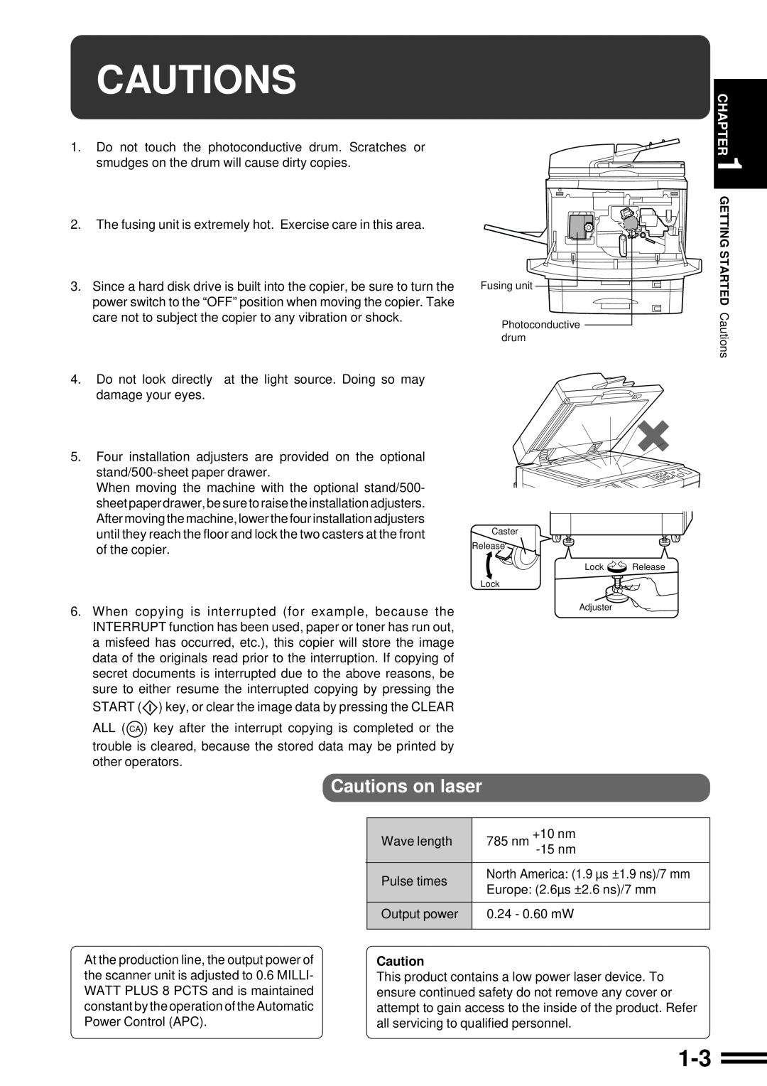Sharp AR-507 operation manual Cautions on laser 