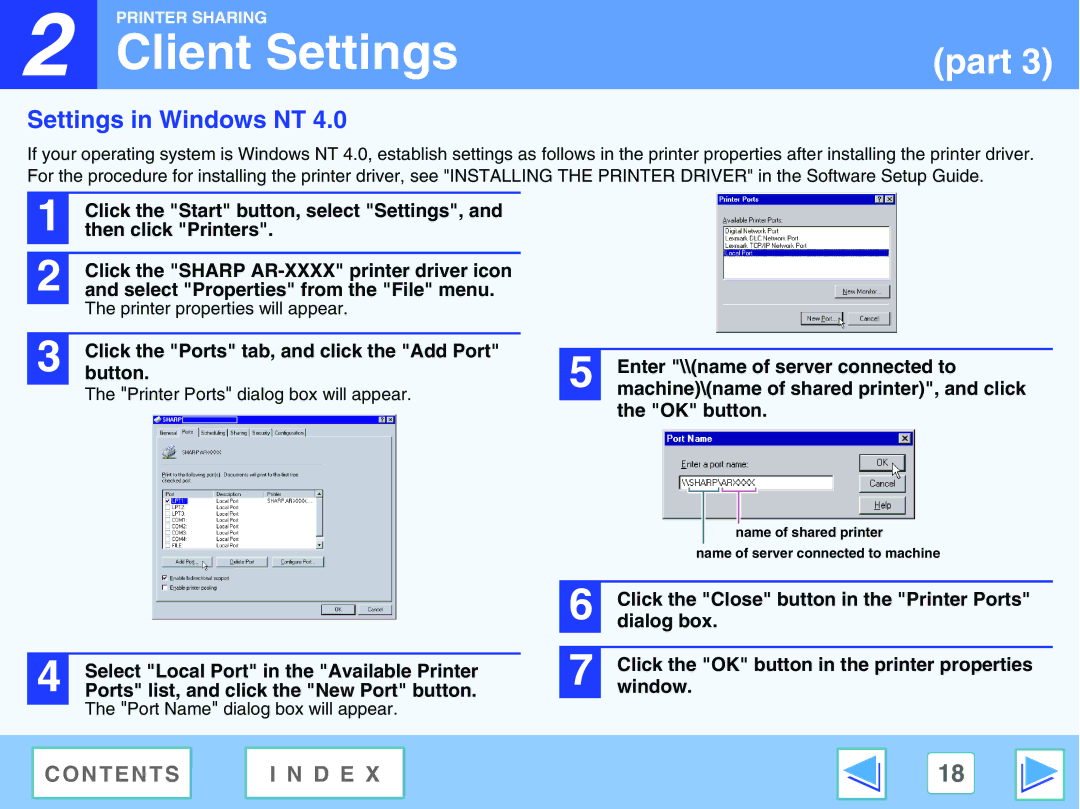 Sharp AR-5316E, AR-5320E manual Settings in Windows NT, Ports list, and click the New Port button 