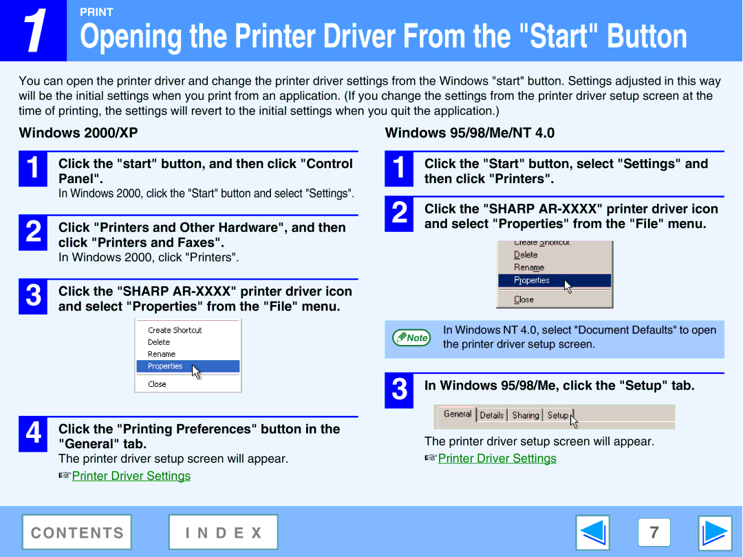 Sharp AR-5320E, AR-5316E manual Opening the Printer Driver From the Start Button 