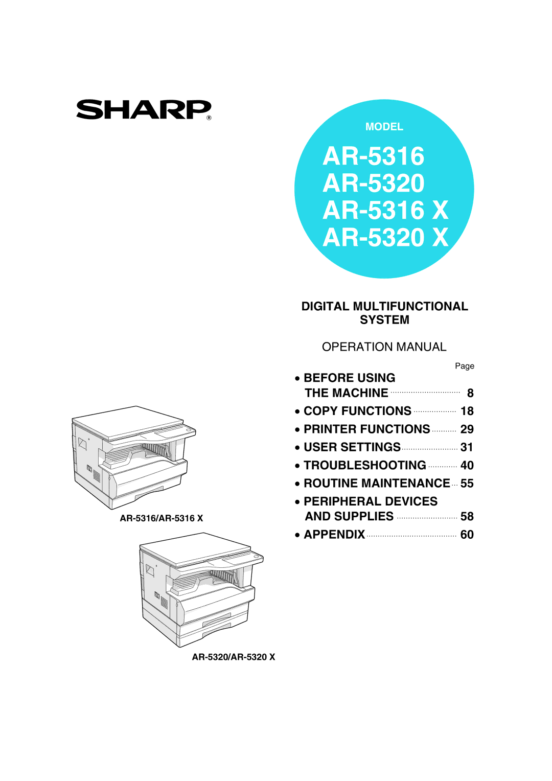 Sharp AR-5320 X, AR-5316 X operation manual AR-5316/AR-5316, AR-5320/AR-5320 