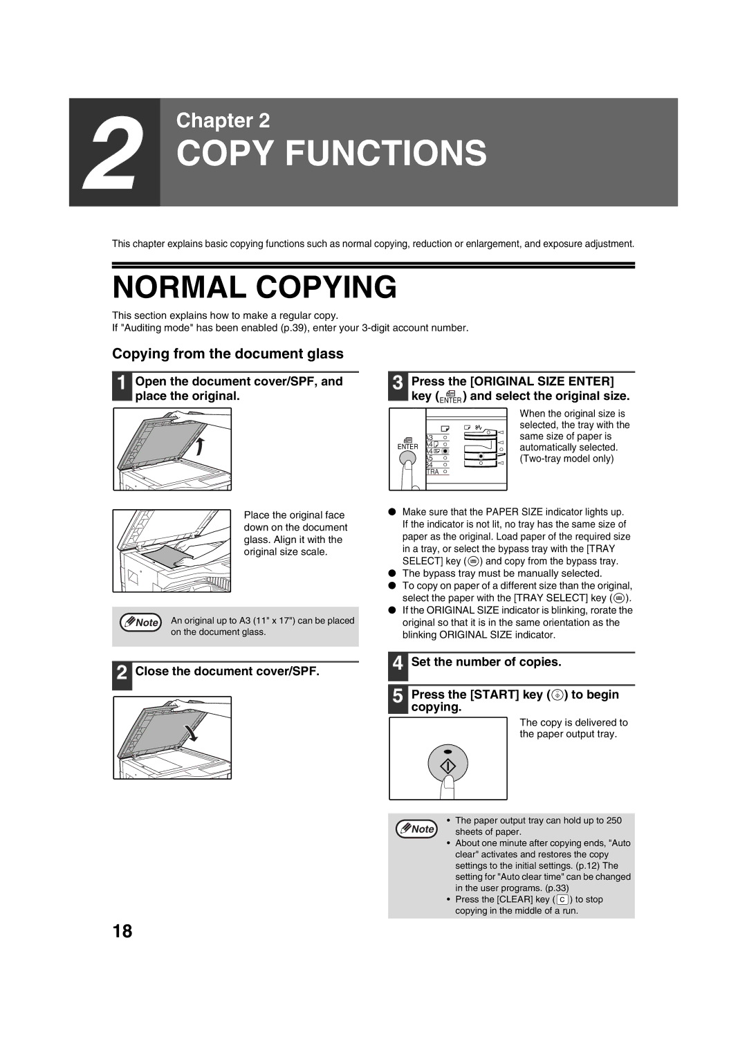 Sharp AR-5320 X Normal Copying, Copying from the document glass, Open the document cover/SPF, and place the original 