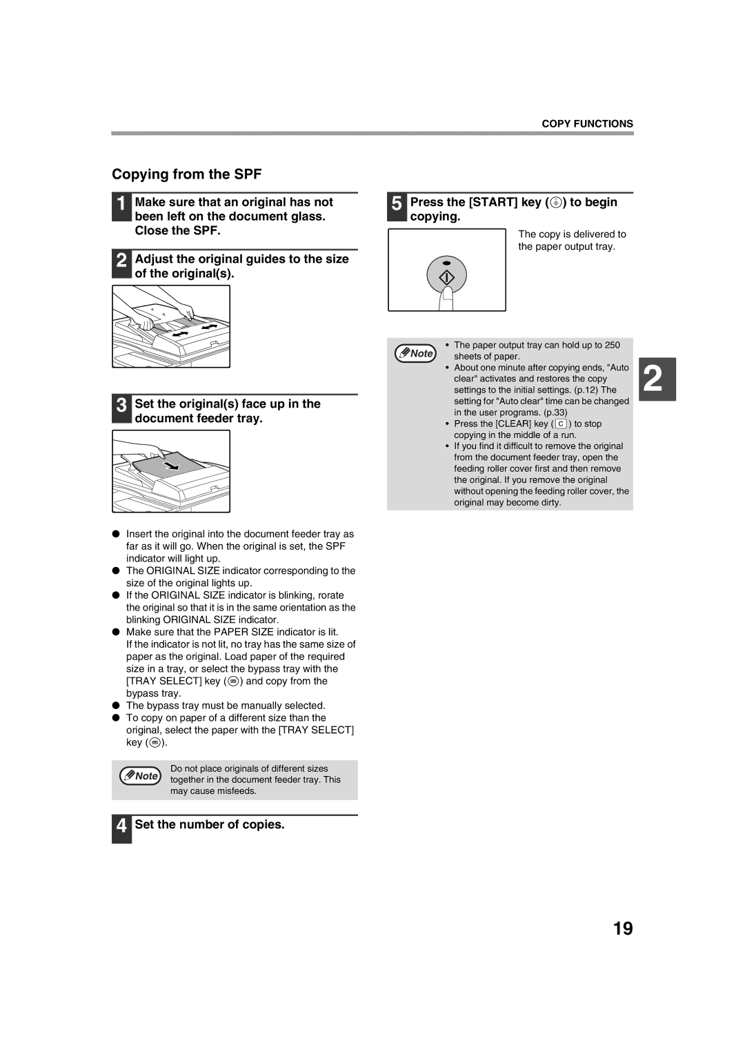 Sharp AR-5320 X, AR-5316 X operation manual Copying from the SPF, Set the originals face up in the document feeder tray 