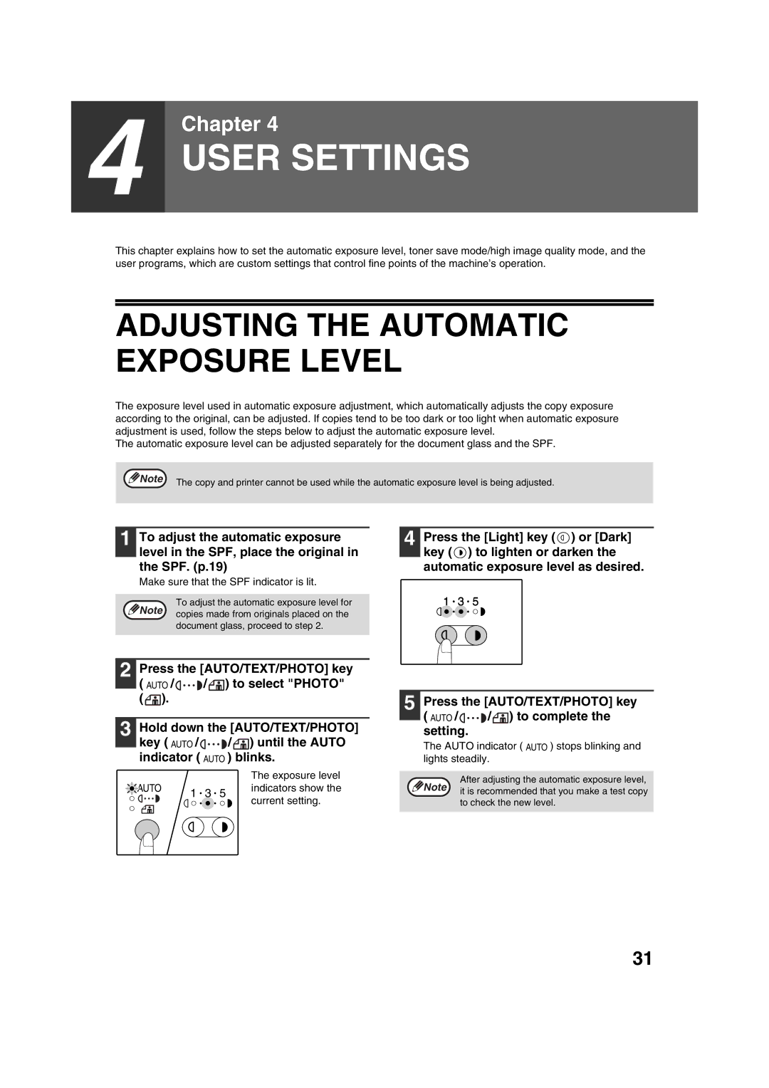 Sharp AR-5320 X, AR-5316 X operation manual Adjusting the Automatic Exposure Level 