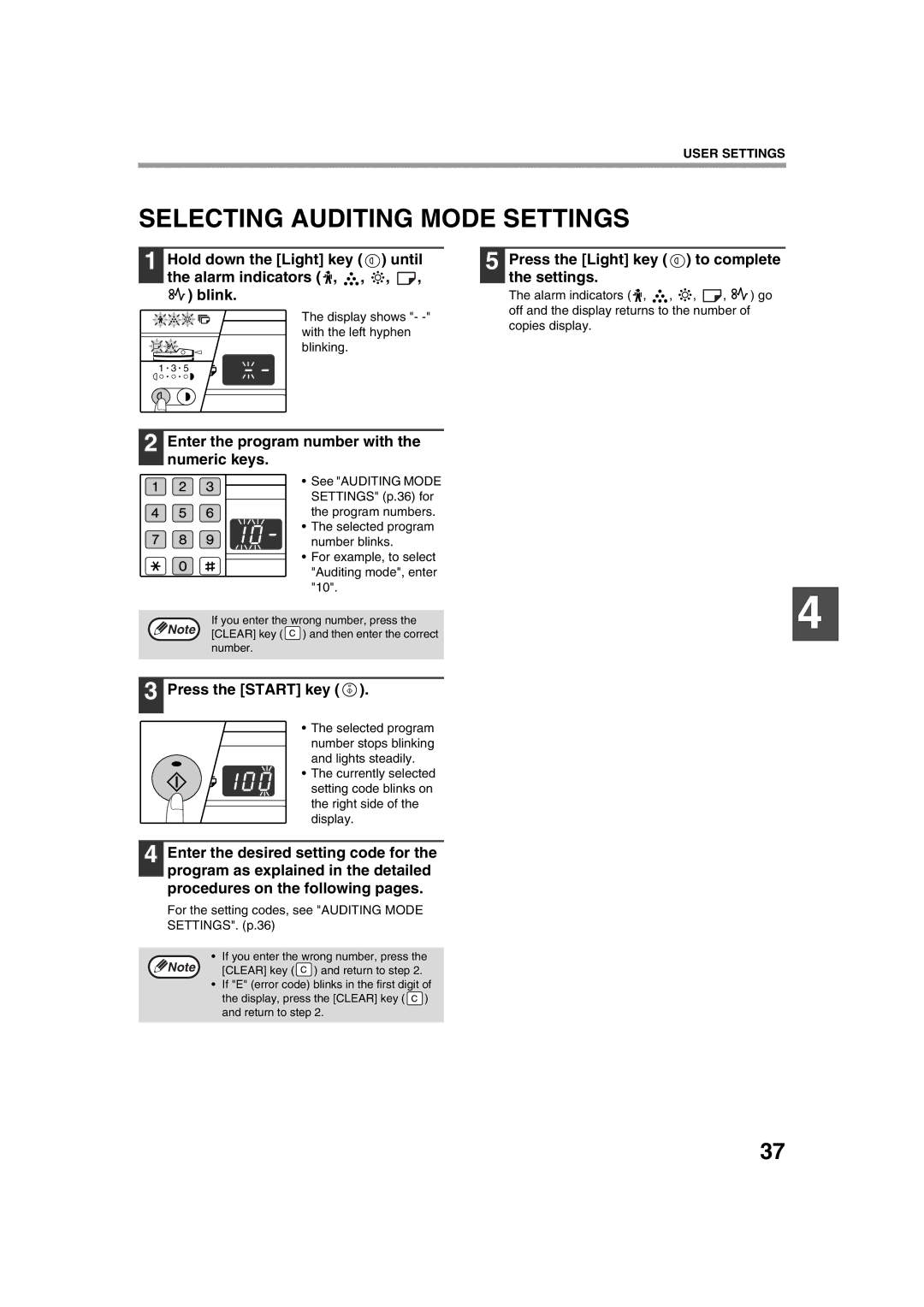 Sharp AR-5316, AR-5320 X Selecting Auditing Mode Settings, For the setting codes, see Auditing Mode SETTINGS. p.36 