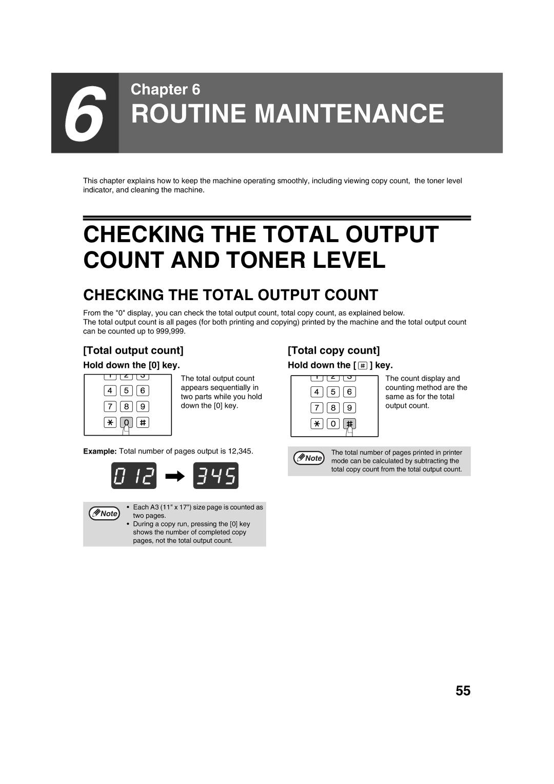 Sharp AR-5320 X, AR-5316 X Checking the Total Output Count and Toner Level, Total output count, Total copy count 