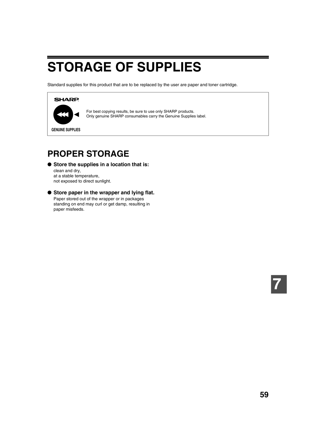 Sharp AR-5320 X, AR-5316 X operation manual Storage of Supplies, Proper Storage, Store the supplies in a location that is 