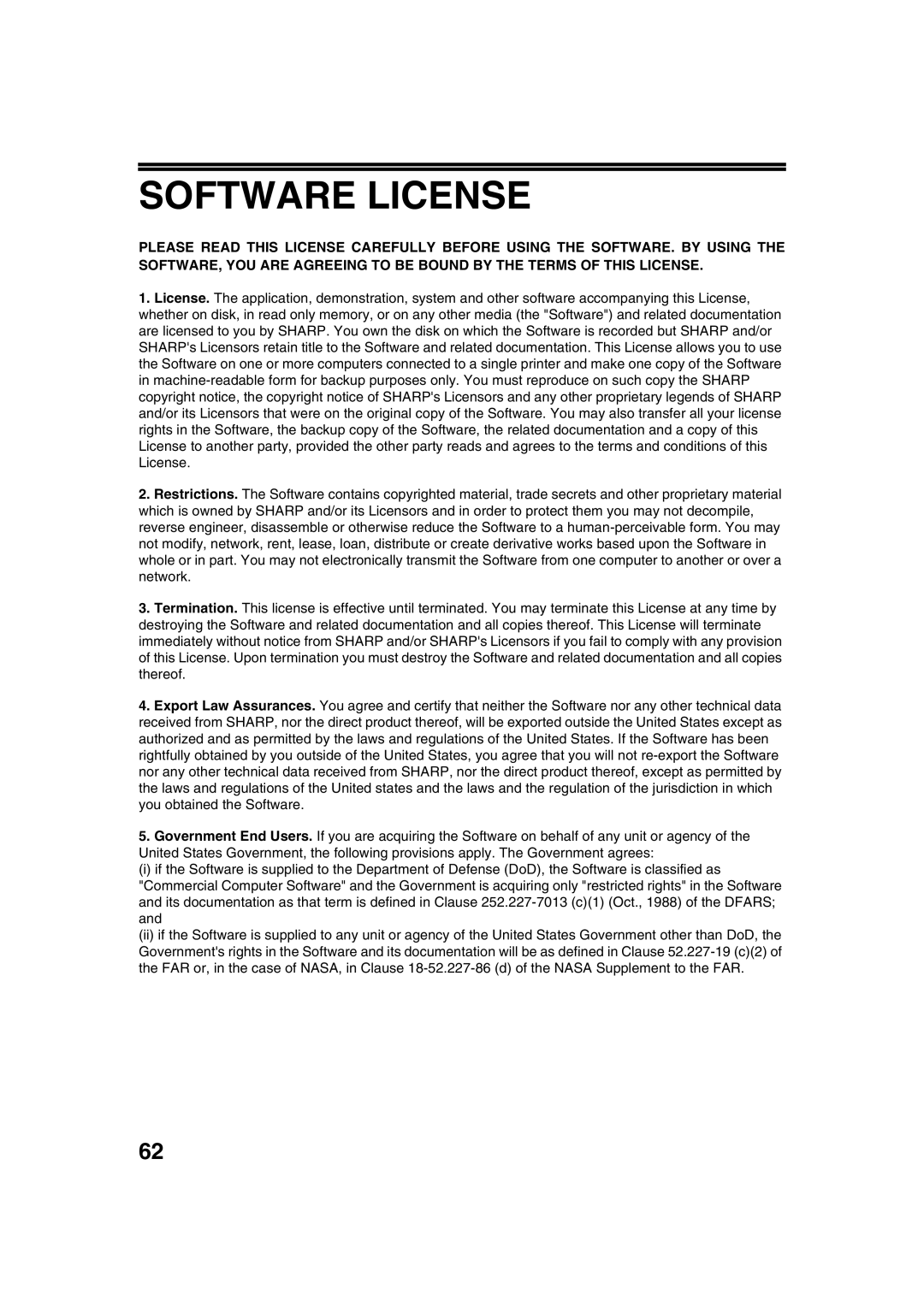 Sharp AR-5320 X, AR-5316 X operation manual Software License 