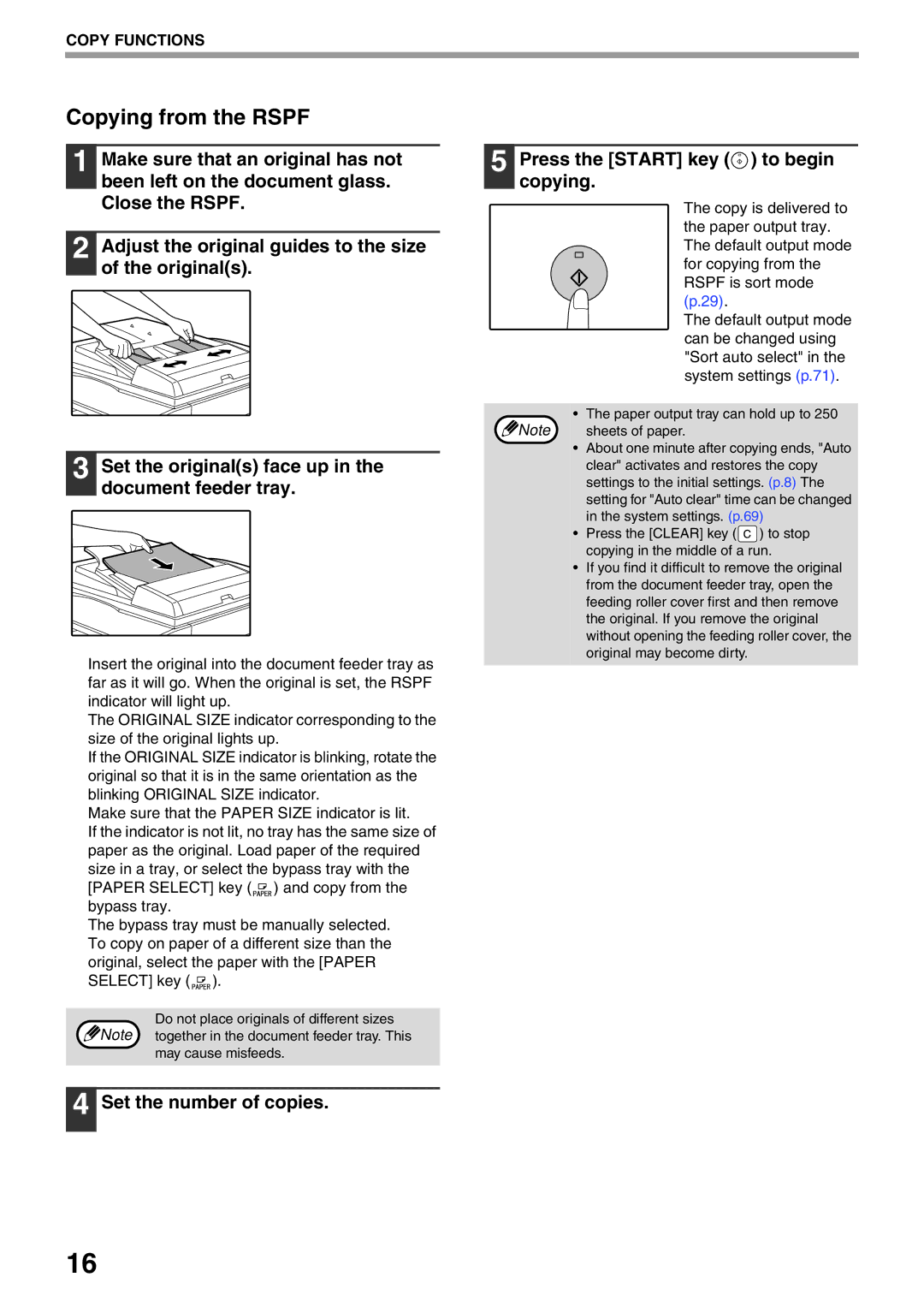 Sharp AR-5516N, AR-5520N manual Copying from the Rspf 