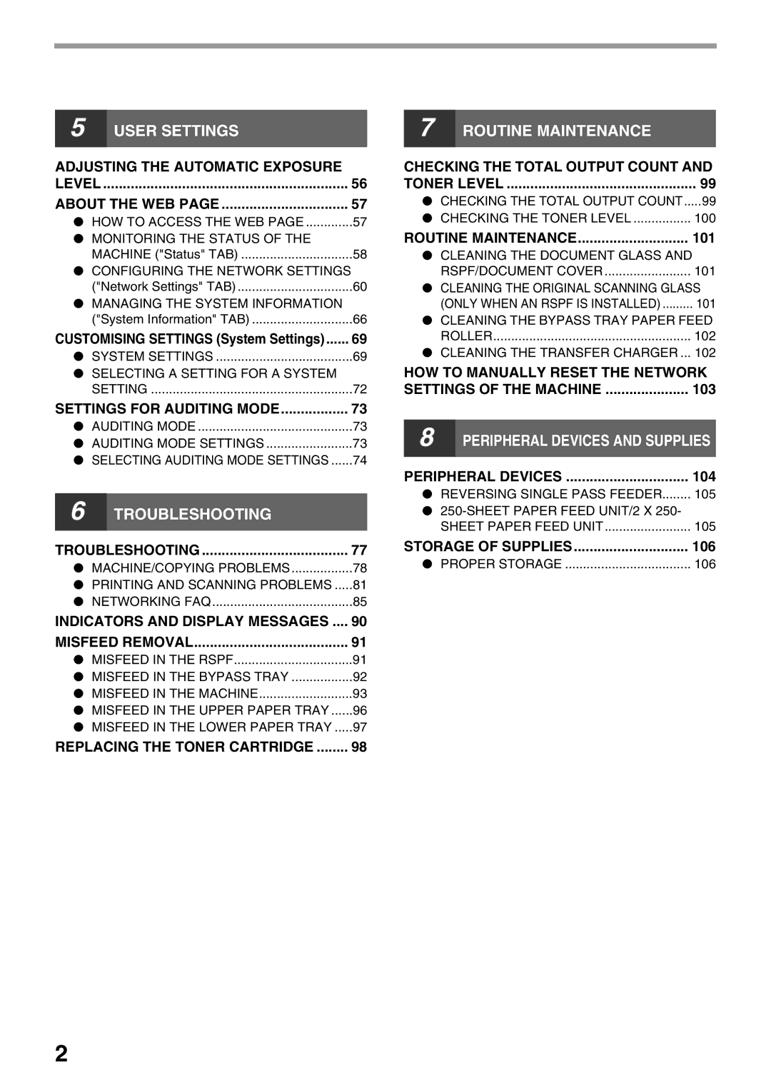 Sharp AR-5516N, AR-5520N manual 101, 103, 104, 106, Customising Settings System Settings 