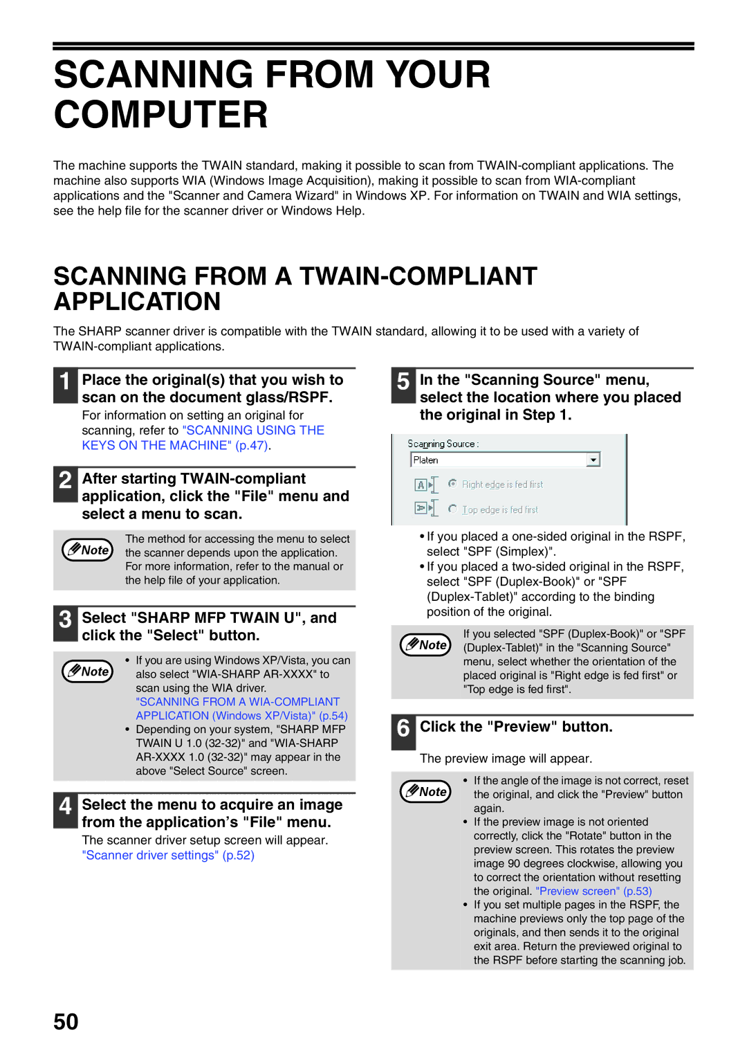 Sharp AR-5516N manual Scanning from Your Computer, Scanning from a TWAIN-COMPLIANT Application, Click the Preview button 