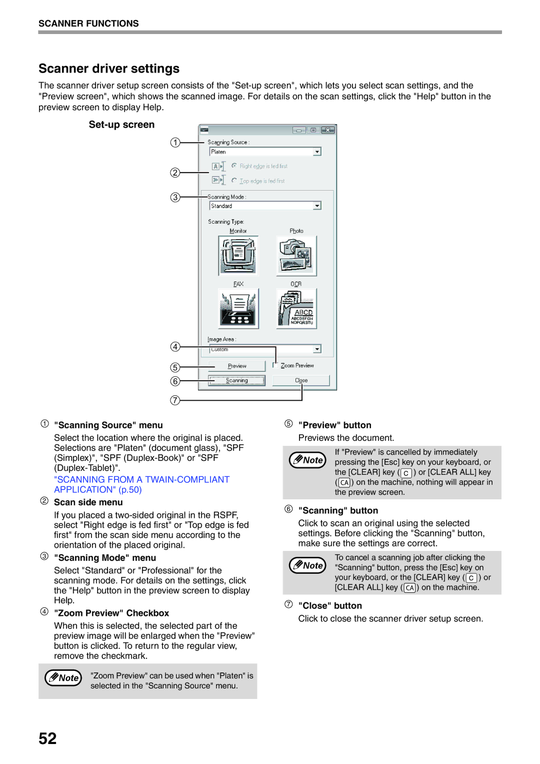 Sharp AR-5516N, AR-5520N manual Scanner driver settings, Set-up screen 