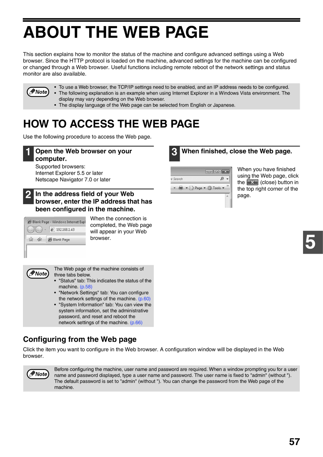 Sharp AR-5520N manual About the WEB, HOW to Access the WEB, Configuring from the Web, Open the Web browser on your computer 